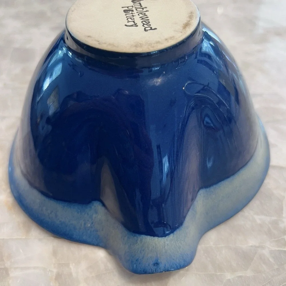 Vintage Tumbleweed Pottery Blue Art Pottery Serving Bowl Ceramic Scalloped Rim